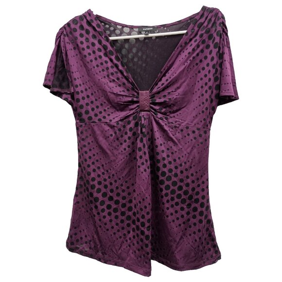 VTG Y2K Express Babydoll Top Womens Medium Black Purple Burnout Polka Dot Grunge - Picture 1 of 12